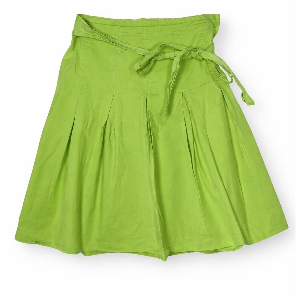 Tracy Evans Lime Green Wrap A-Line Skirt Size 5 | Bright Y2K Pleated Mini Skirt